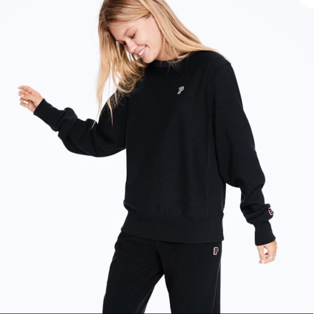 PINK COLLEGE CREW sweatshirt, Black, Small, NEW